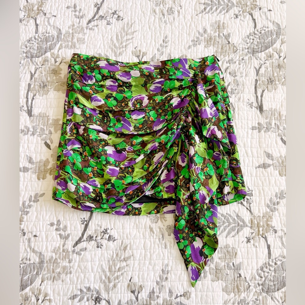 Zara Floral Wrap Skirt in Green and Purple • M